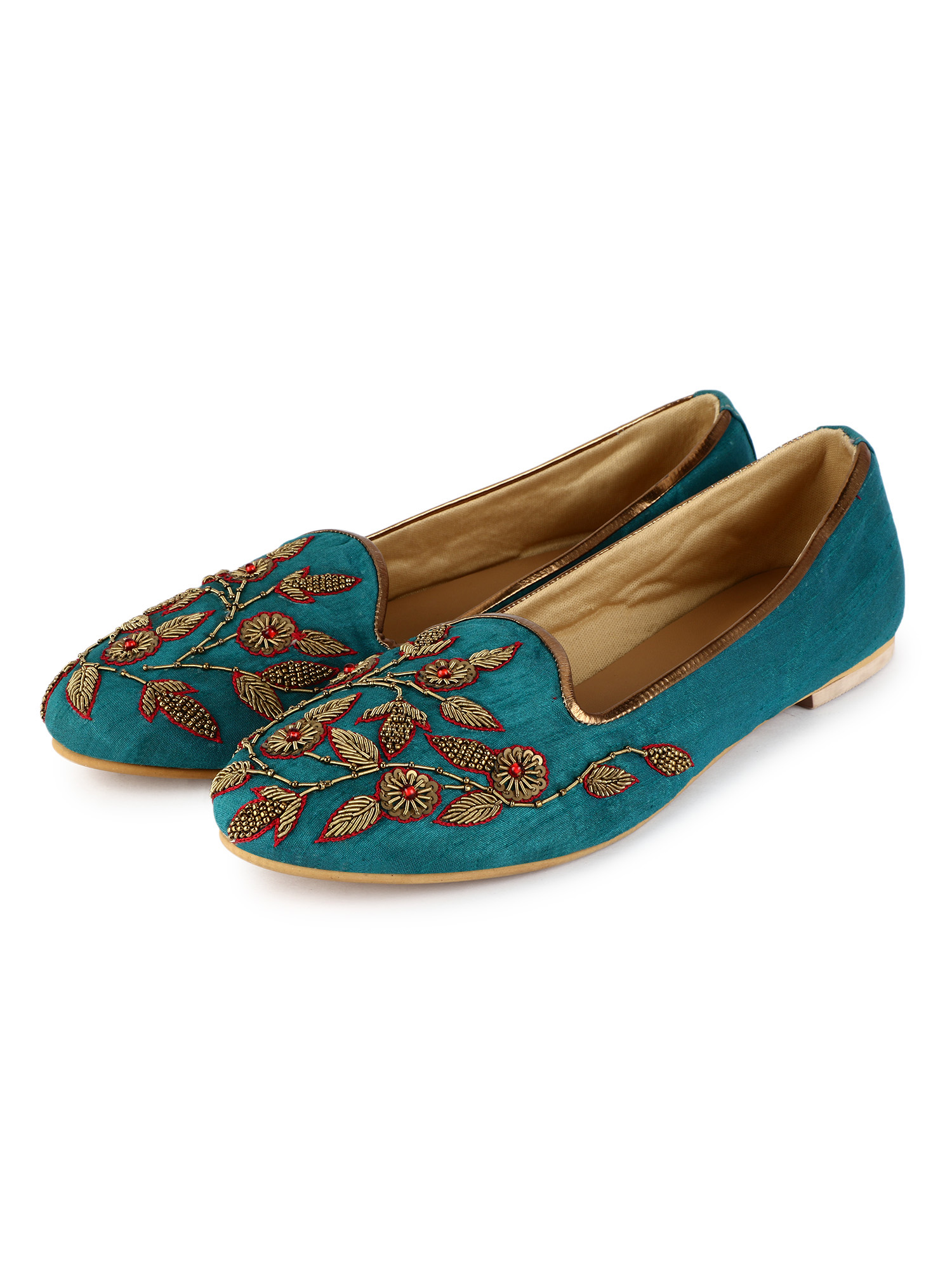 Beaded floral teal loafers 
