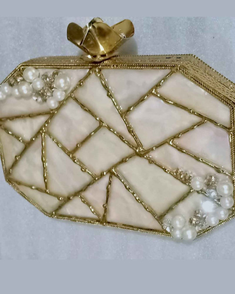 Luxe Bridal Mother of Pearl Brass Clutch