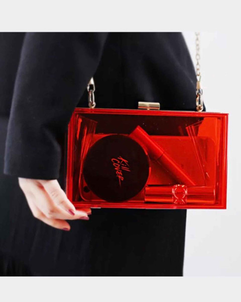 Red Transparent Acraylic Imported Girlish Box Sling Clutch 