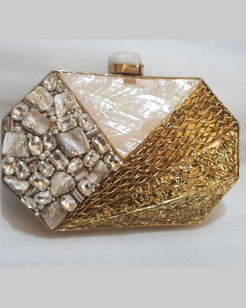 Brass and Pearls Resin Base Clutch