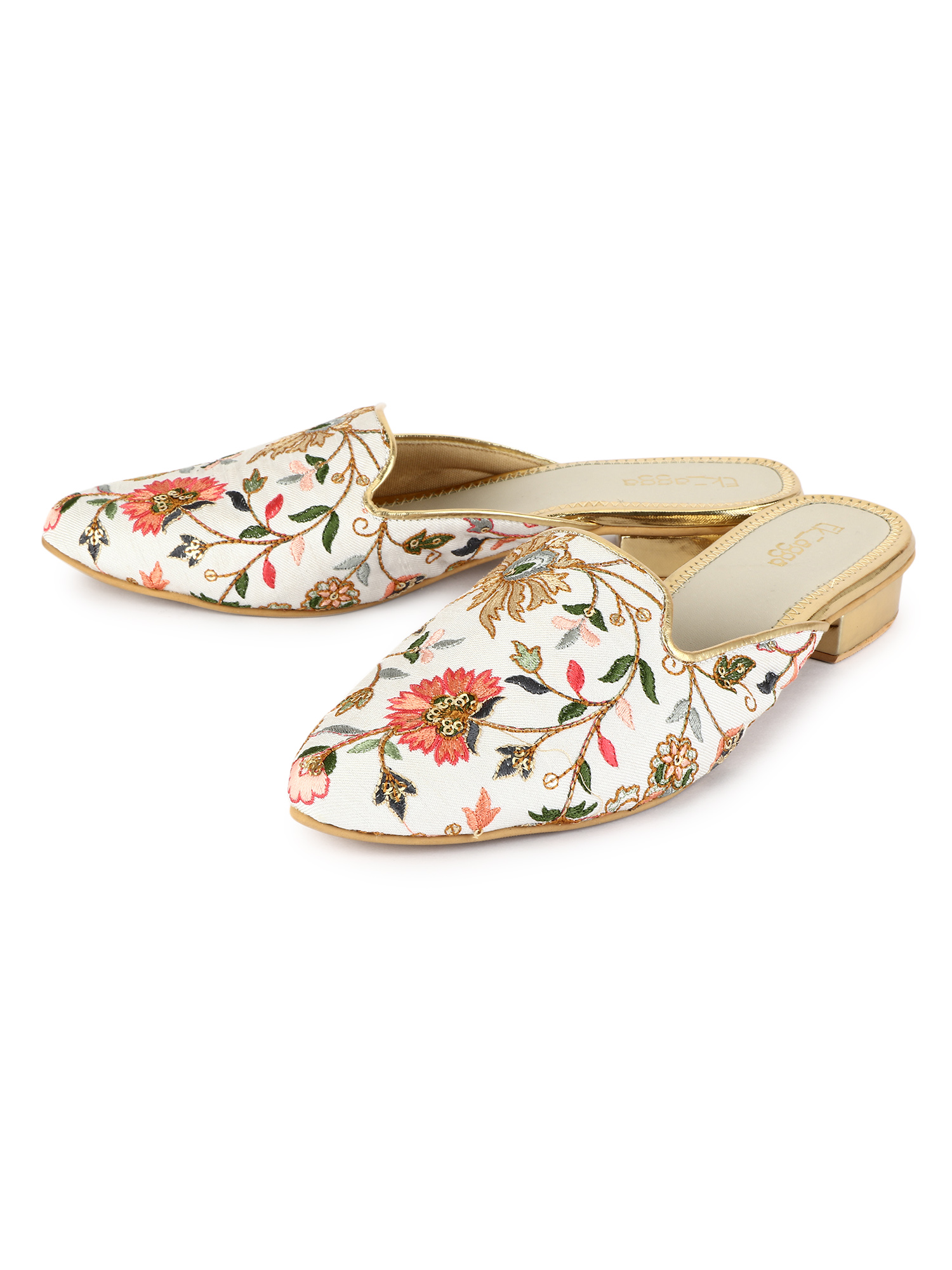 White Floral Mules