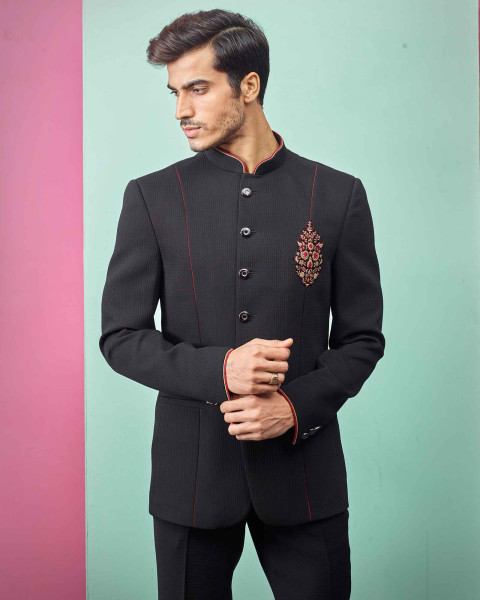 Jodhpuri Suit Jacquard Grey Embroidered Mens – Kajols - Indian & Pakistani  Fashion & Tailoring