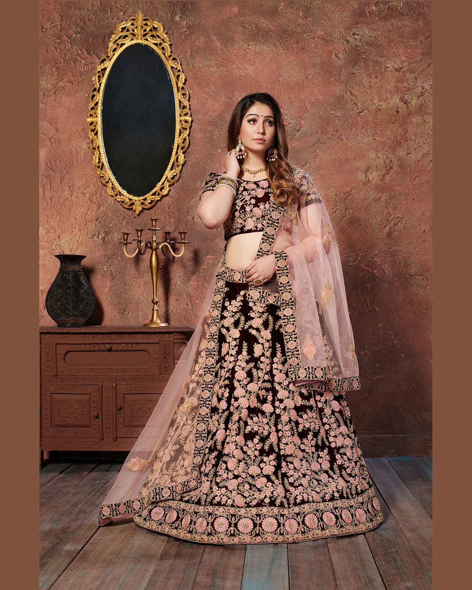 Maroon Color Velvet Designer Heavy Bridal Wedding Wear Lehenga Choli  -1212128327 | Heenastyle