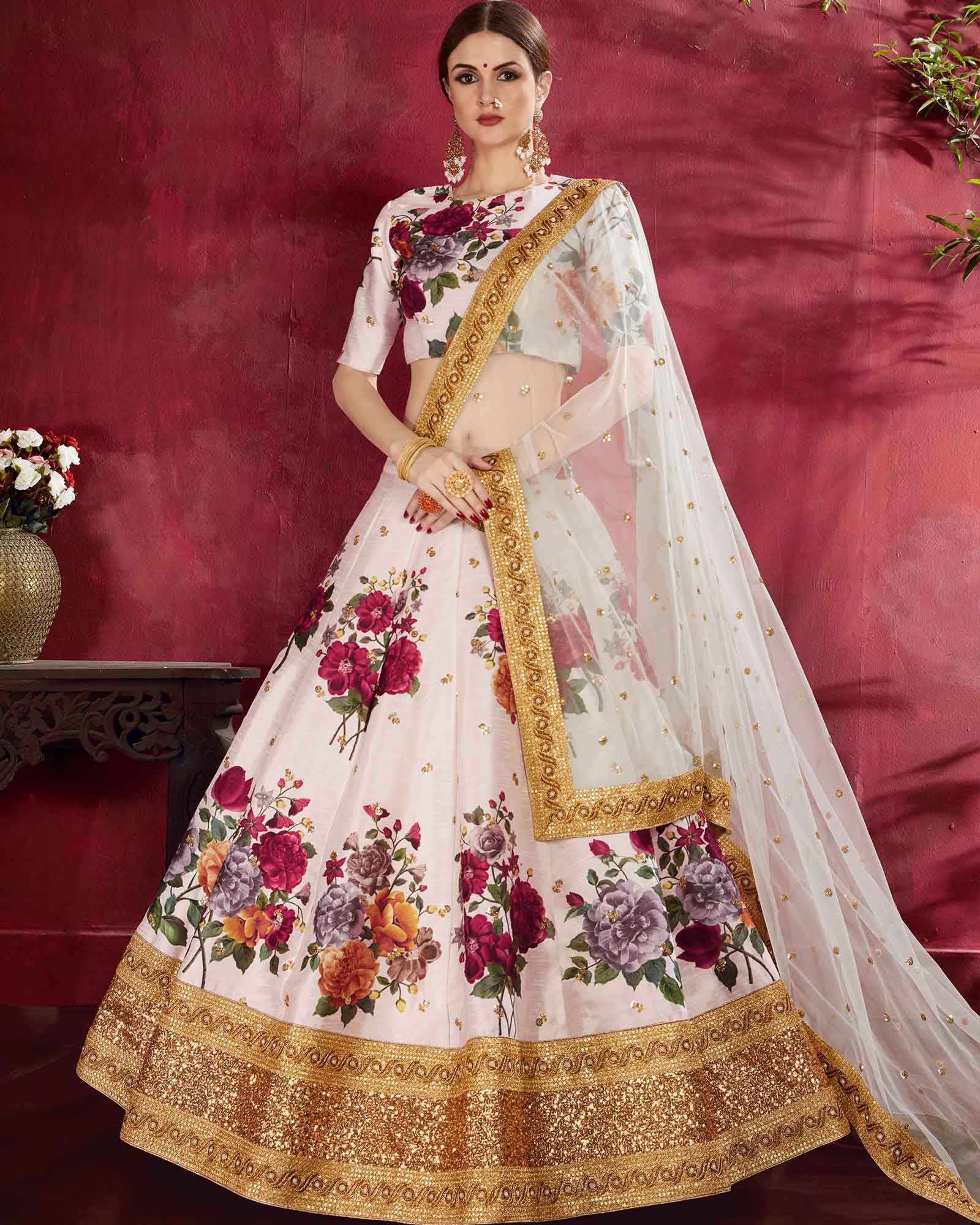Buy Sabyasachi Gray Floral Digital Printed Art Silk Bridal Lehenga Choli  Online from EthnicPlus for ₹2999