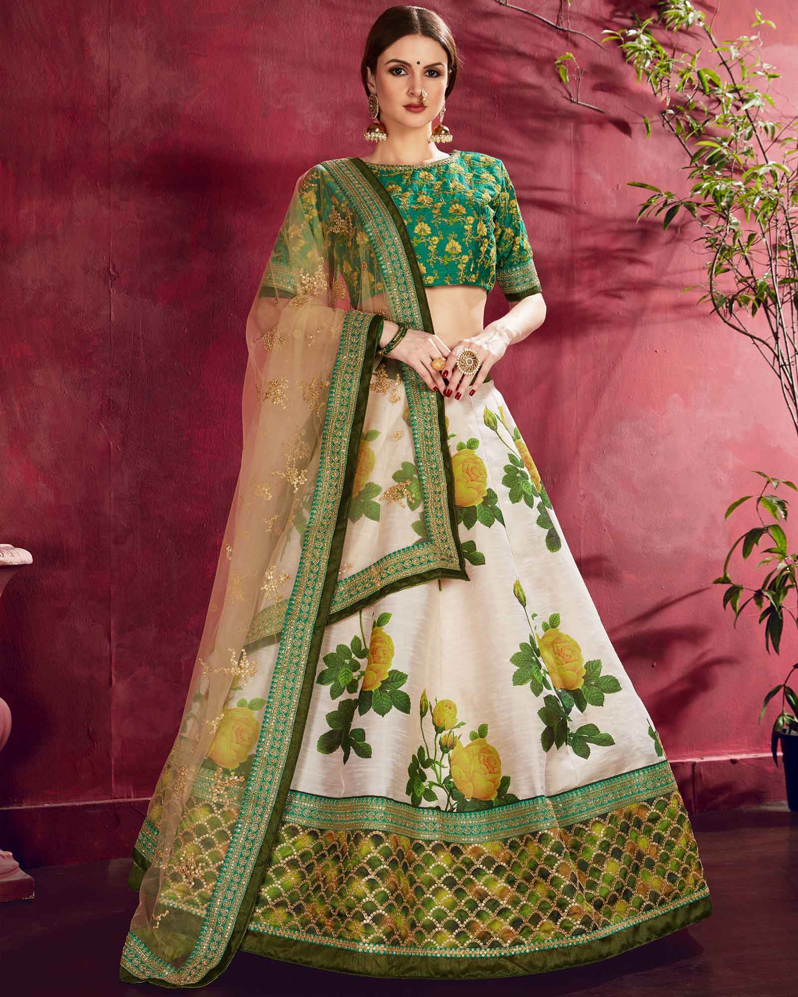 Exclusive contrast color Embroidery Designer Silk Lehenga Choli at Rs 4195  in Surat