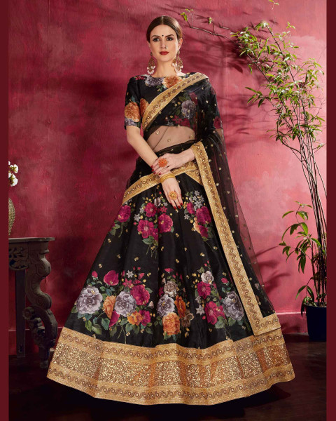 Black - Cotton - Lehenga Cholis: Buy Indian Lehenga Outfits Online | Utsav  Fashion