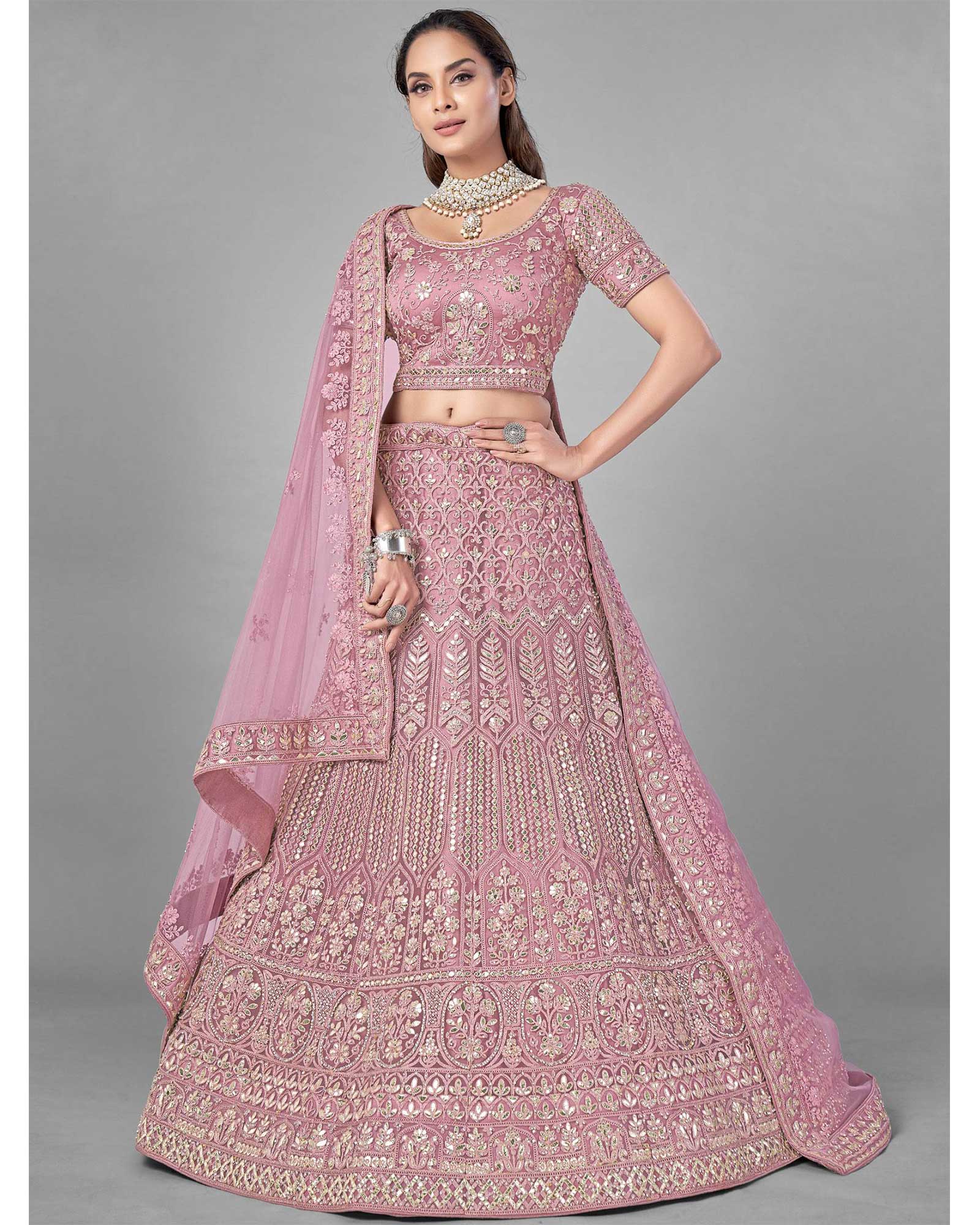 Dusty Pink Net Gota Patti Worked Lehenga Choli