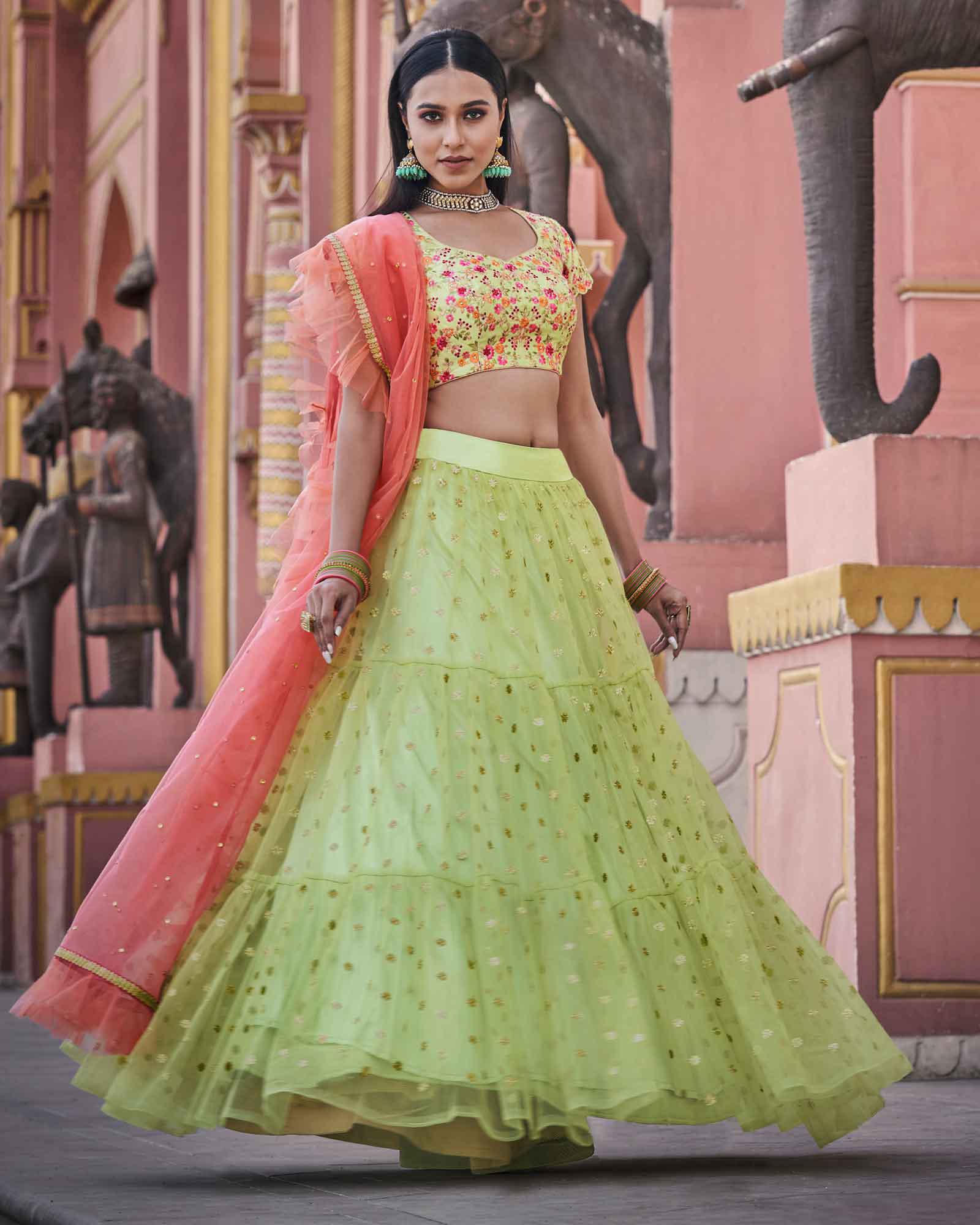 Young Trukk – Pink and Green Lehenga Choli with Light Pink Dupatta | Green  lehenga choli, Lehenga designs, Indian designer wear