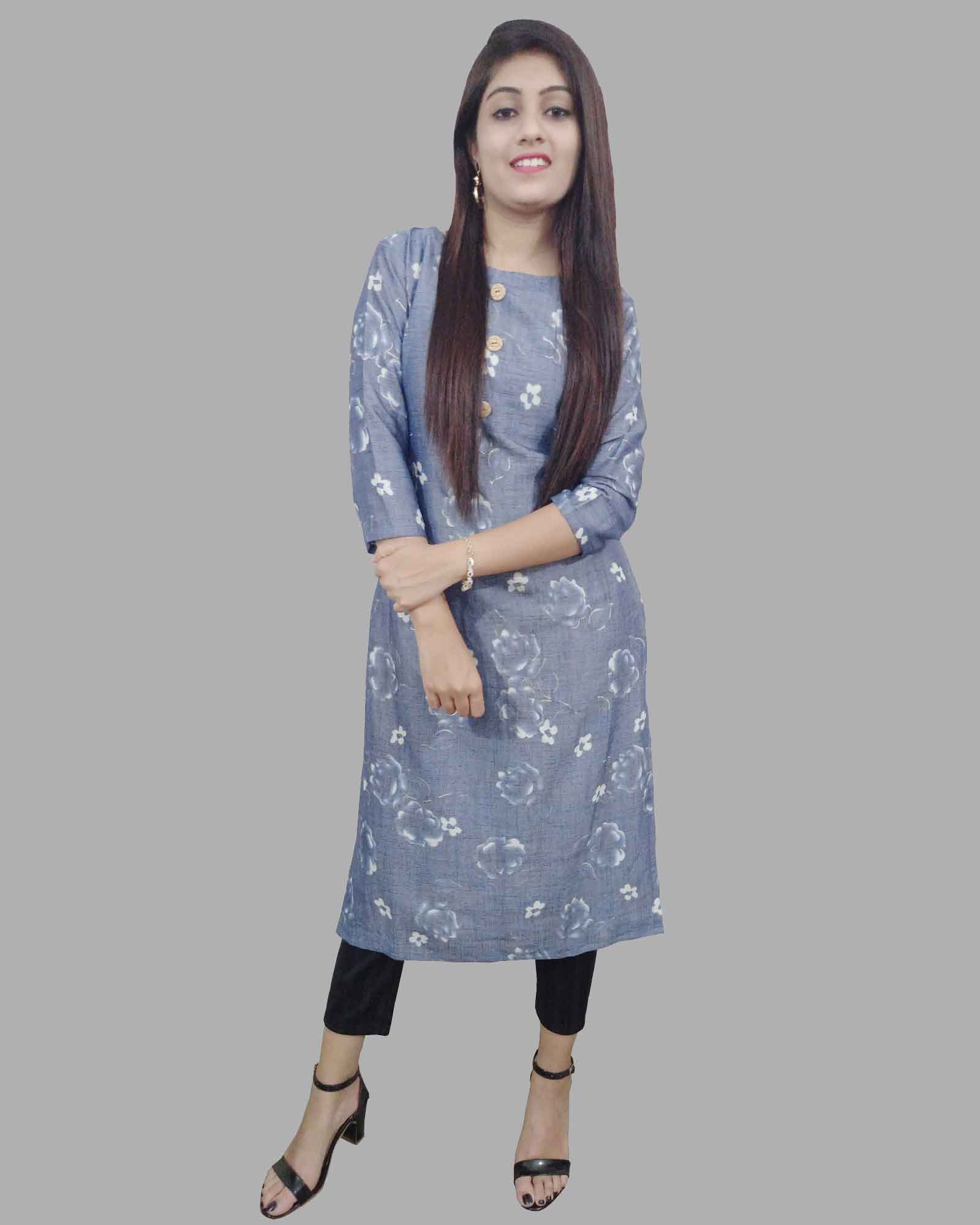 Rayon Casual Blue Kurti
