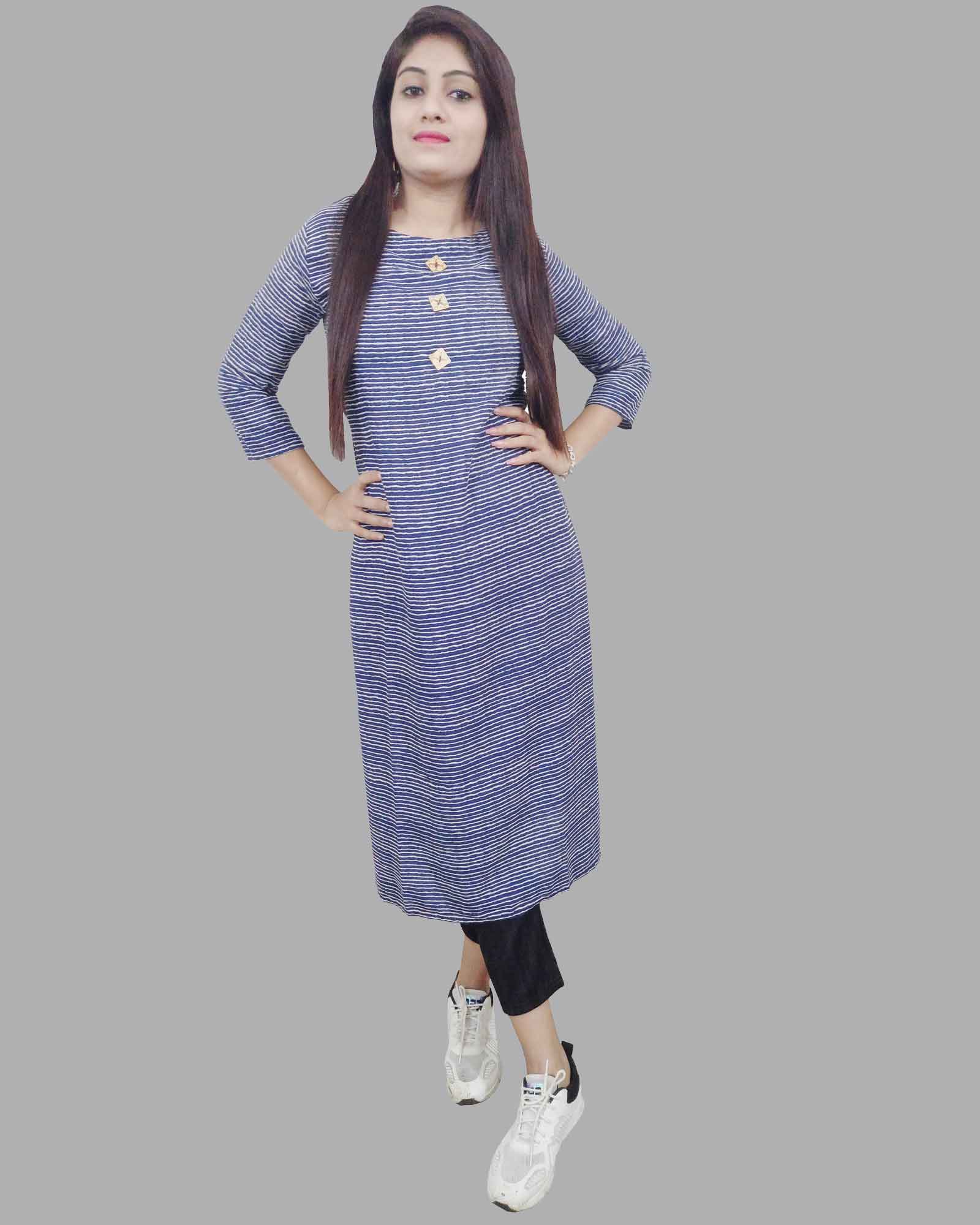 Printed Rayon Blue Casual Kurti