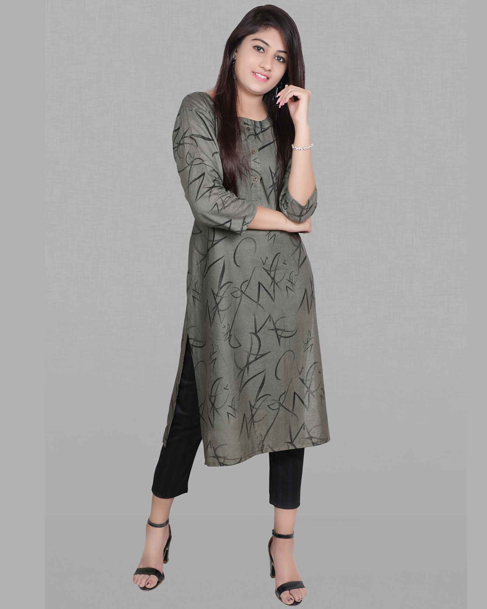 Grey Motif Jaipuri Cotton Kurti. Pure Versatile Cotton. | Laces and Frills  | Laces and Frills