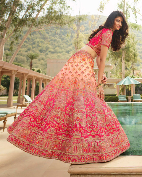 Peach lehenga Choli For Women Indian Bollywood Designer Party Wear Net  Lengha Choli Punjabi Ghagra Choli