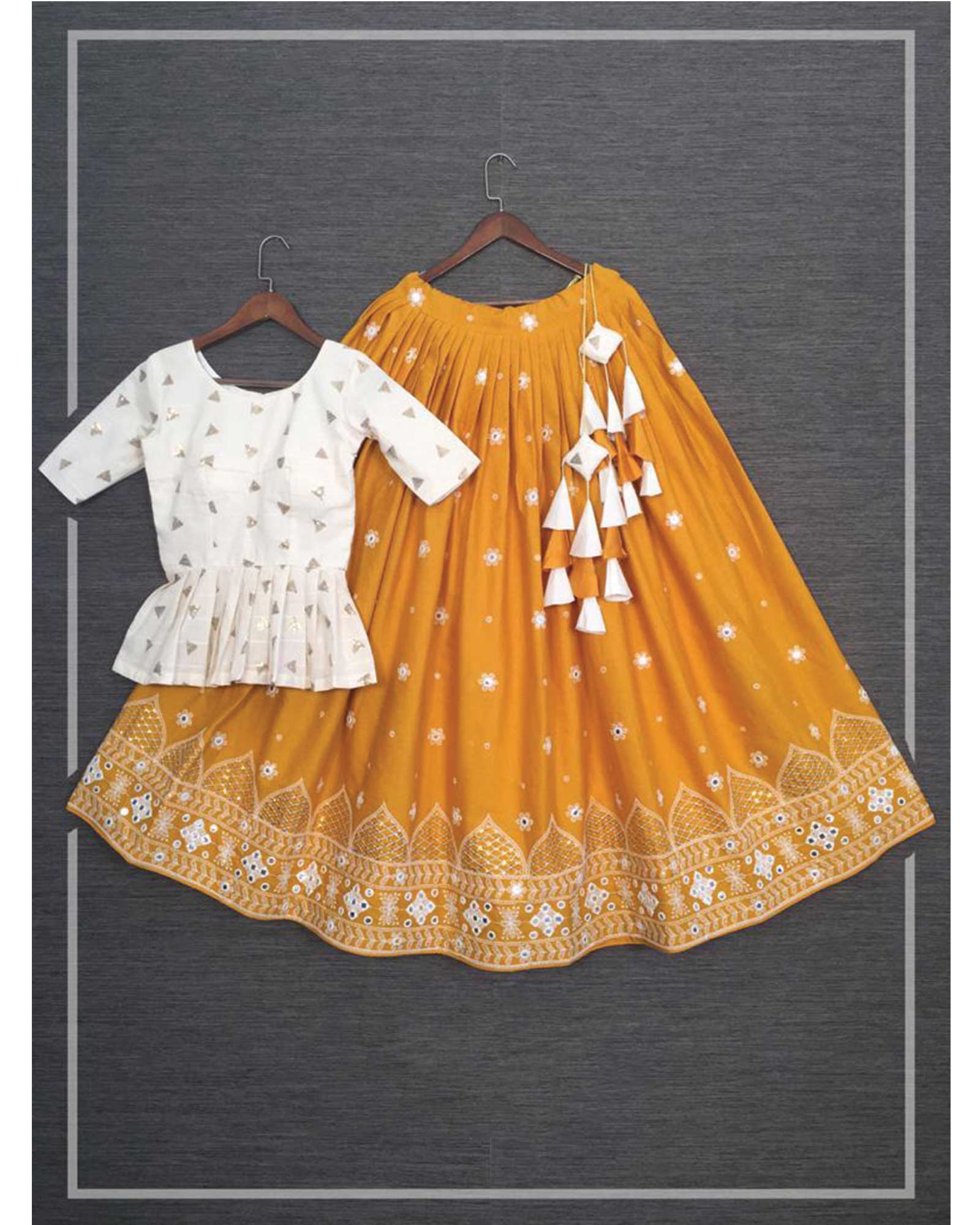 Digital Printed Cotton Lehenga in Yellow