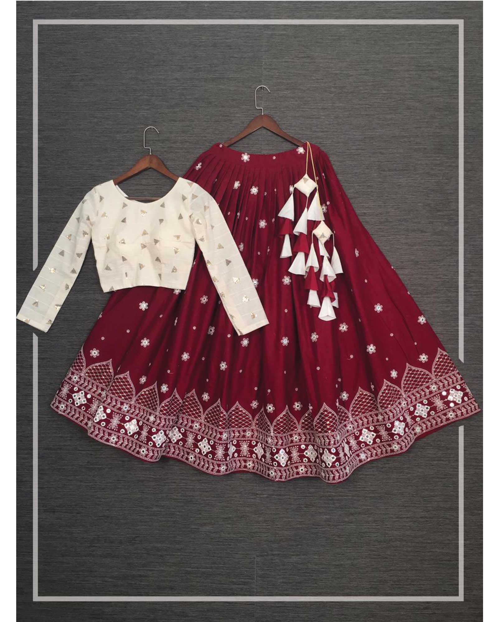 Digital Printed Cotton Lehenga in Marron