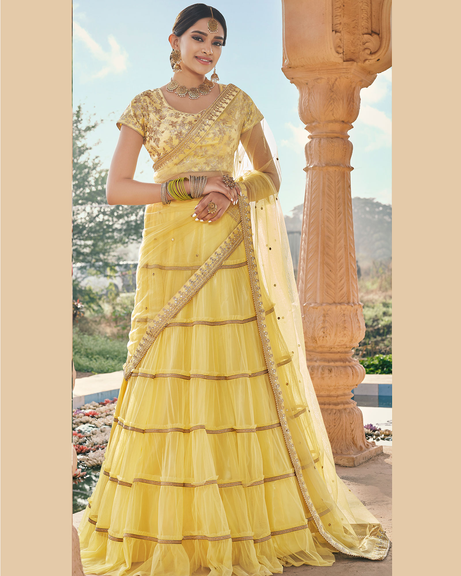 Light Yellow Color Shine Lengha choli For Women – TheDesignerSaree