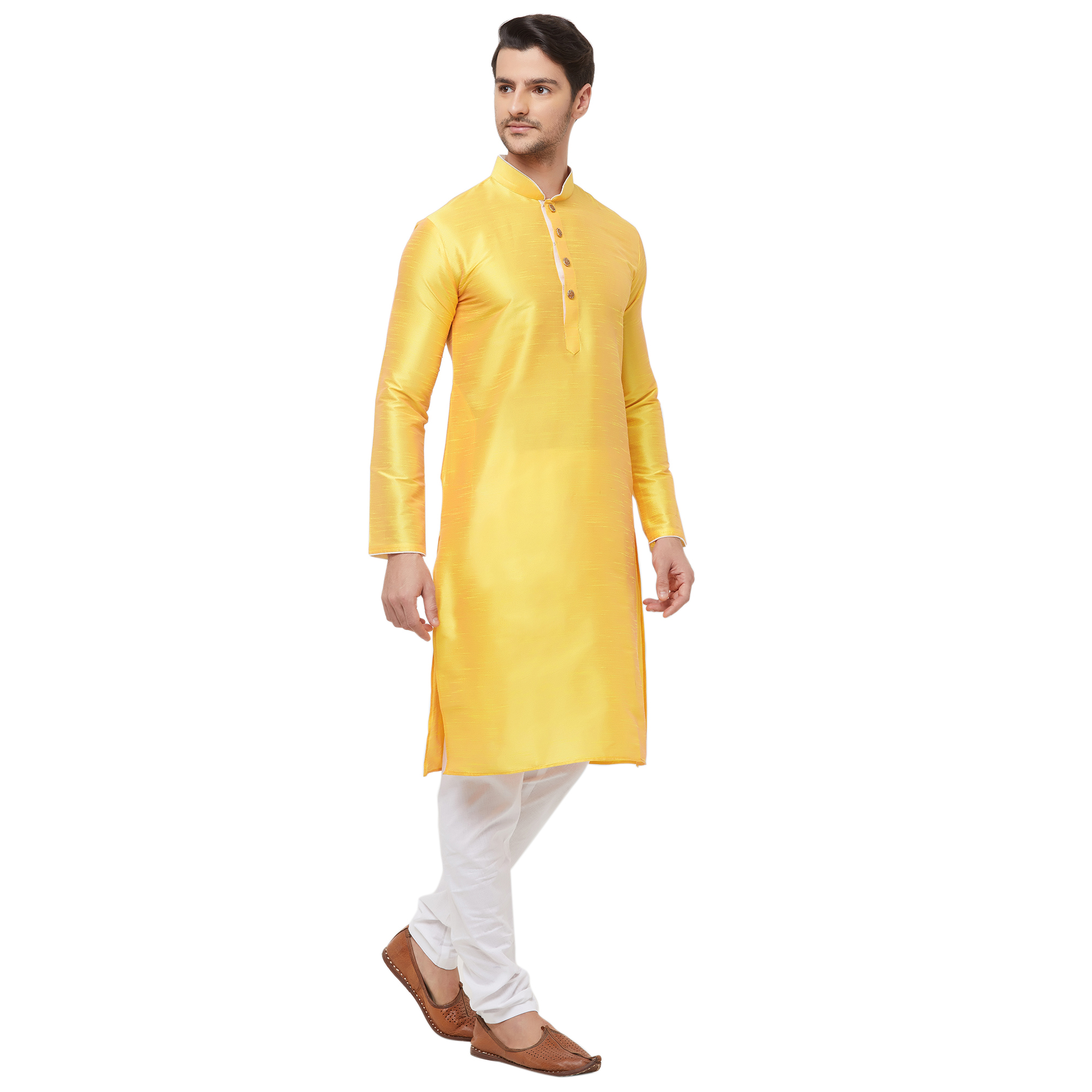 Yellow Texture Silk Kurta Set - ND24009Y