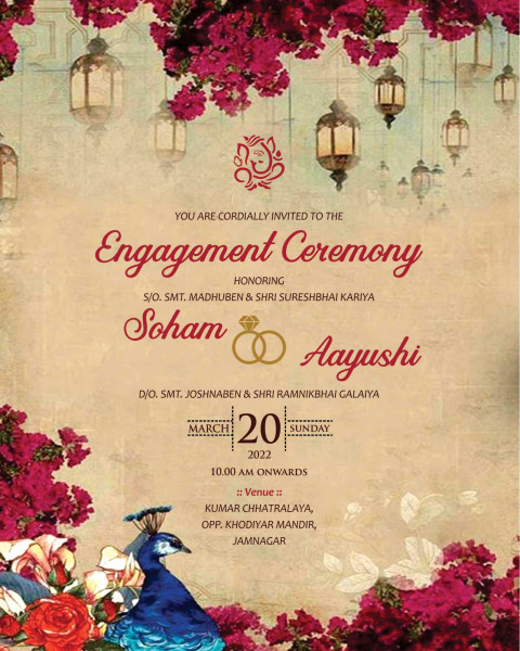 Flower Invitation Card for Ring Ceremony