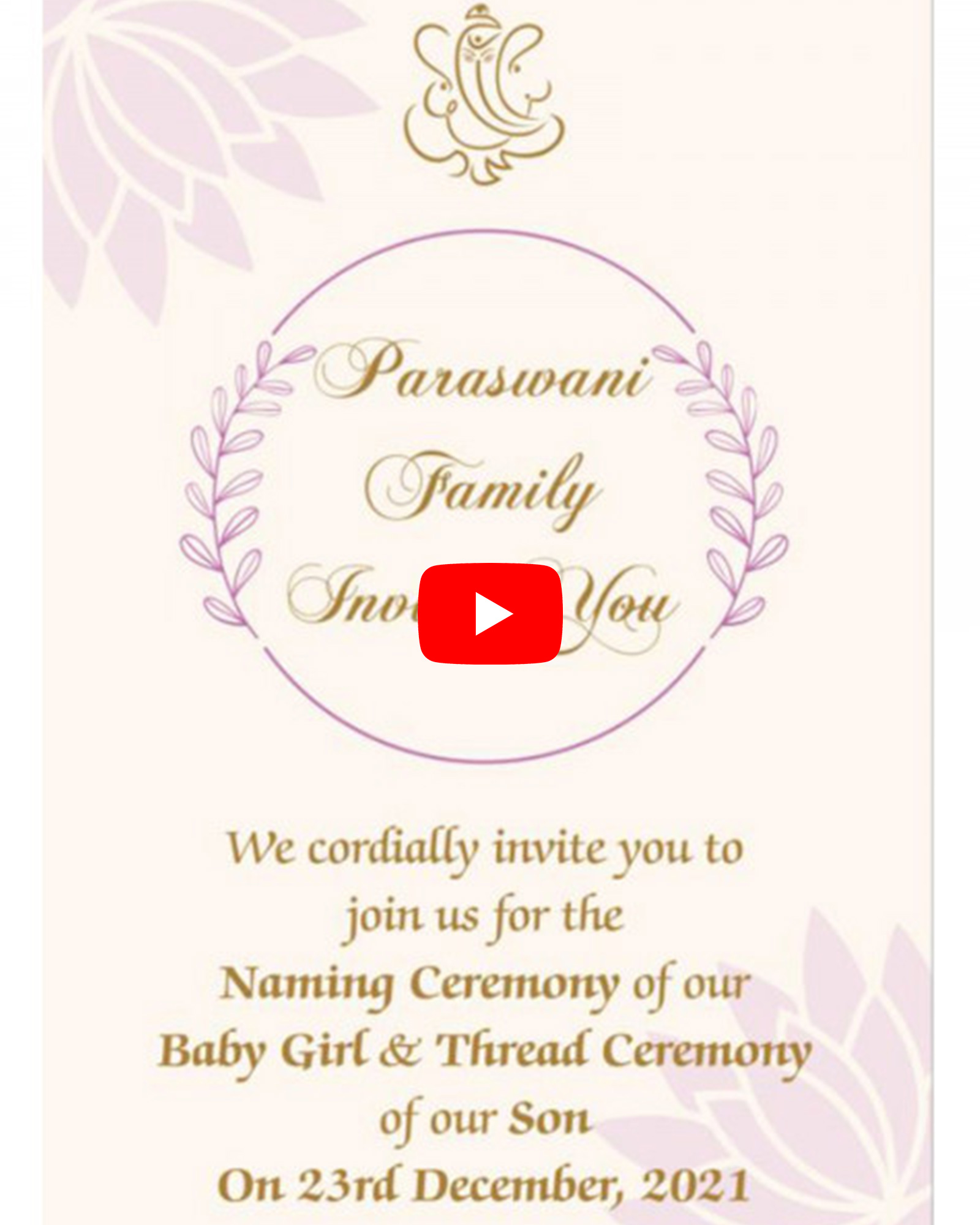 Naming Ceremony & Thread Ceremony Invitation Video E - Card 