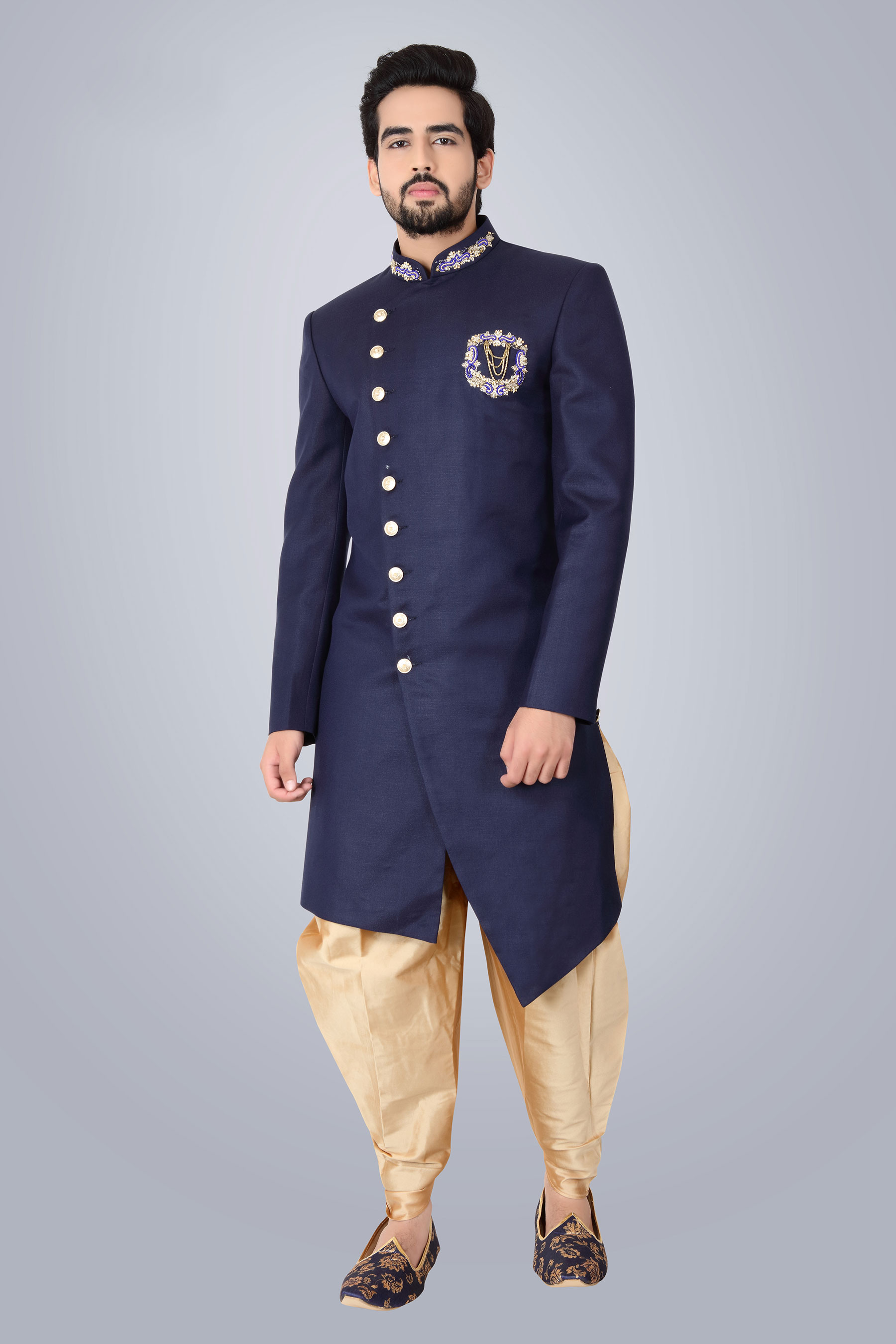 Navy Blue Zardosi Embroidery Italian Indowestern Set  P-92