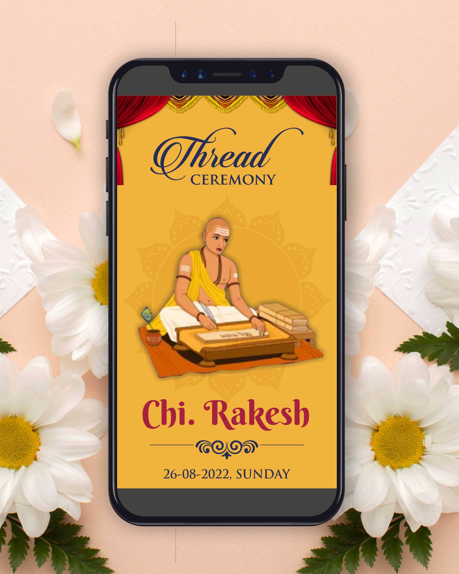 PDF Yellow Theme Upanayan Sanskar /Thread Ceremony E invite