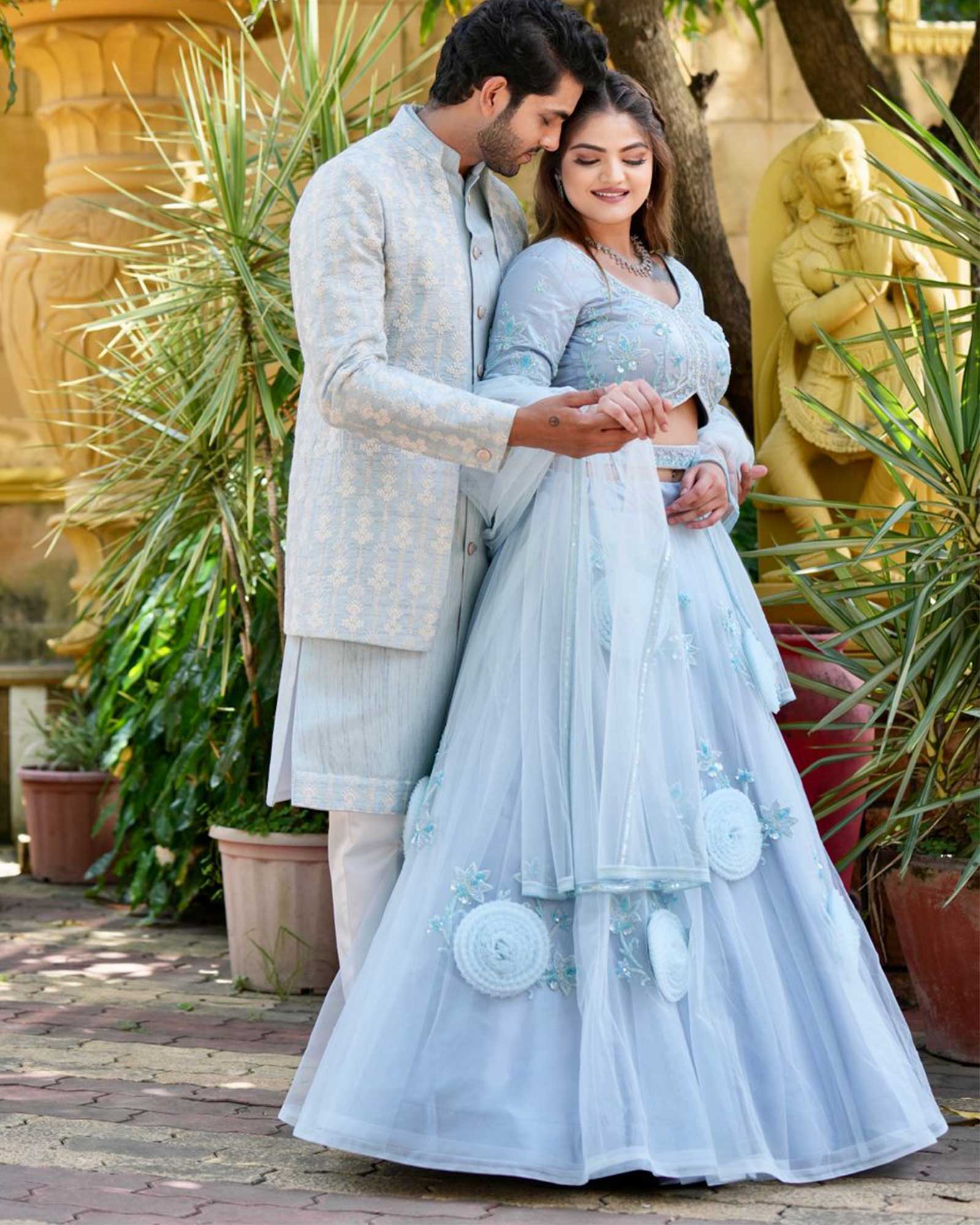 Blue wedding shop dress couple