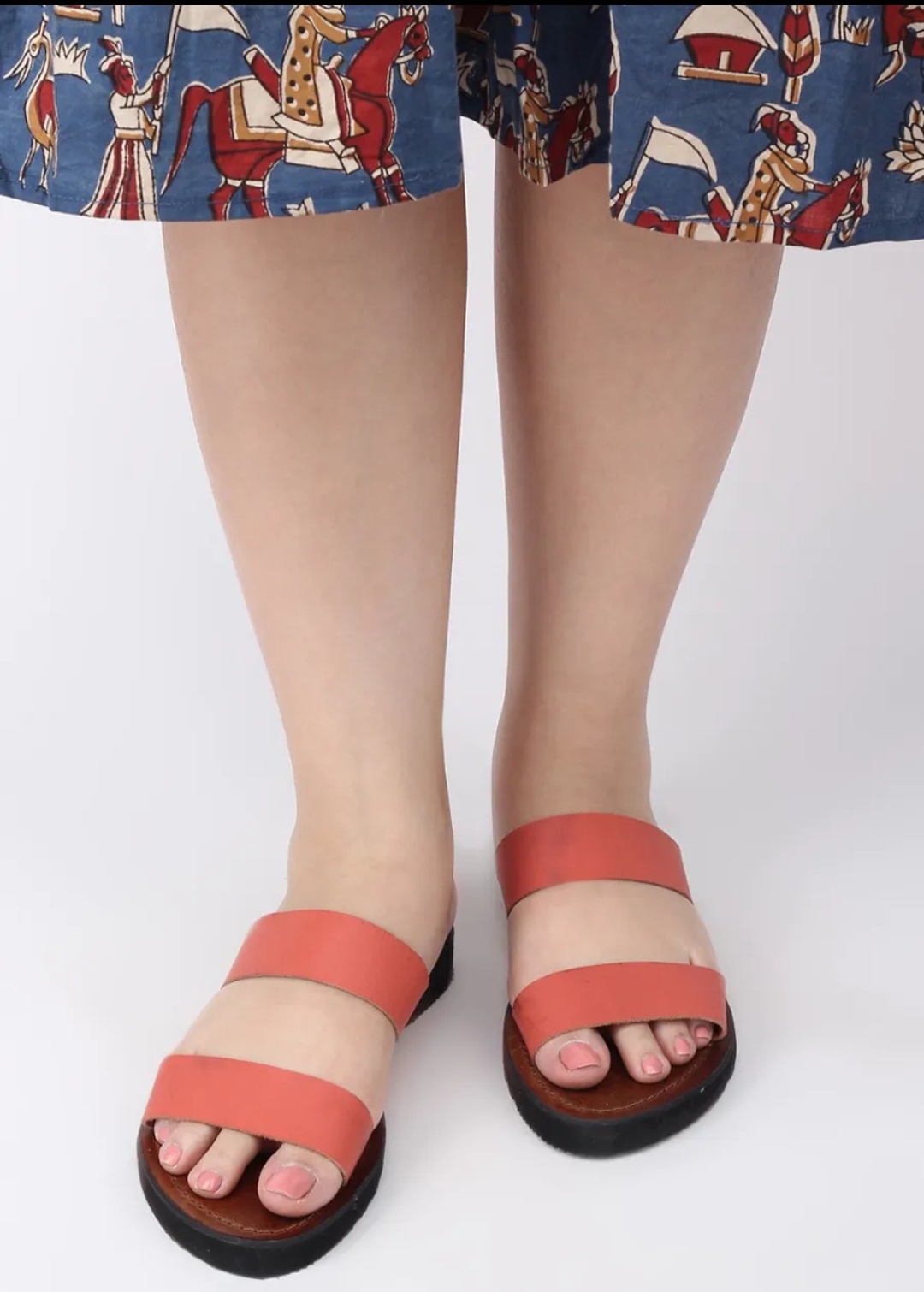 Peach Double Strap Solid Slides