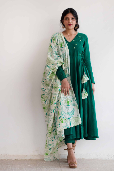 Embellished Sky Blue & Lime Georgette Stitched Suit Set with Tassels |  Inaya LPC 195-01 | Cilory.com