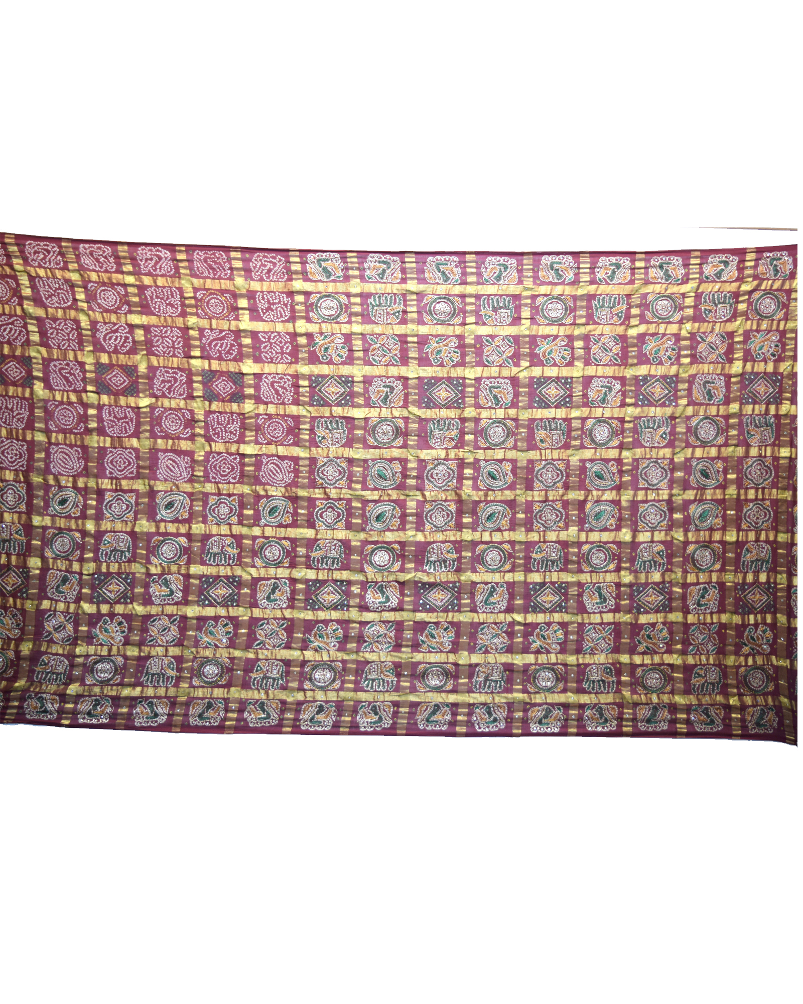 All Over Maroon Color Kachhi Checks Design Cotton Gharchola