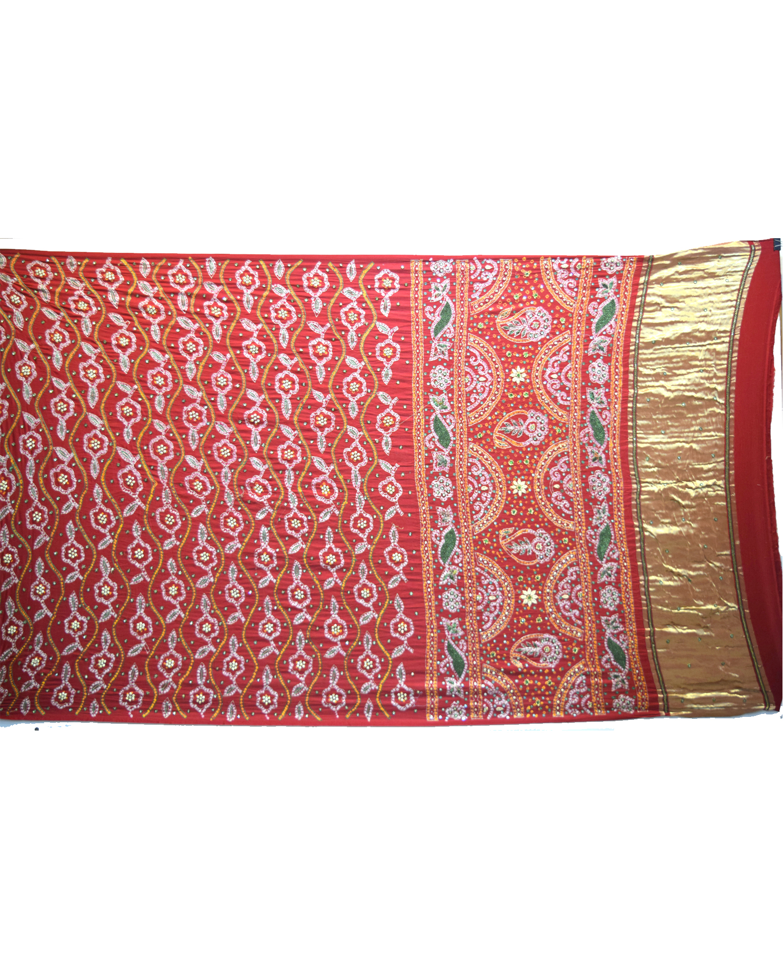 All Over Red Color Diamond Work Gaji Silk Gharchola