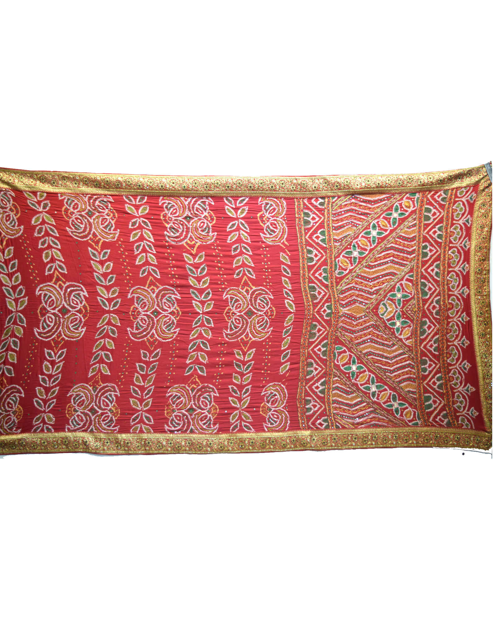 All Over Red Color Banarasi Border Gaji Silk Gharchola