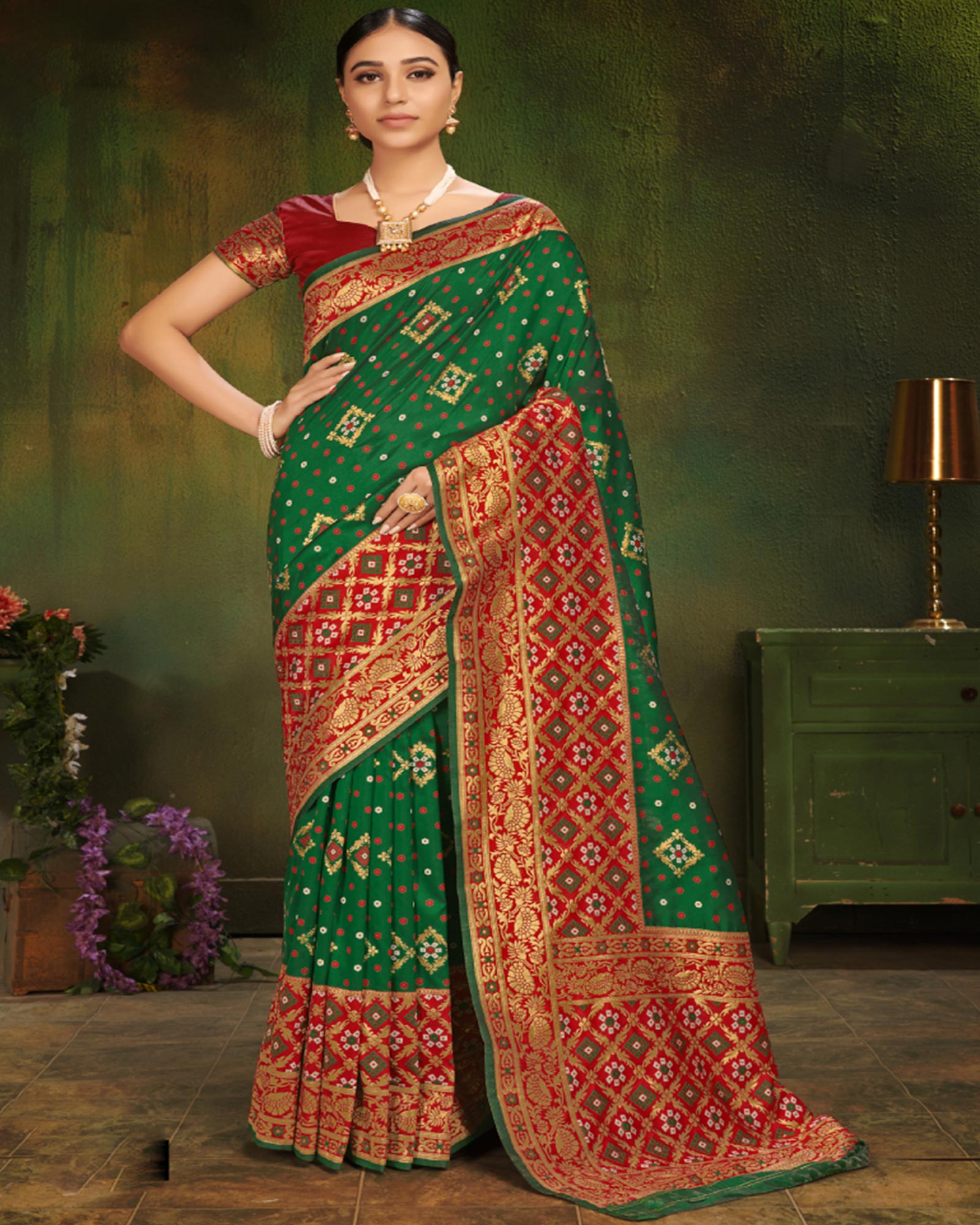 Maroon Embroidered Border Patola Saree In Silk 4613SR07