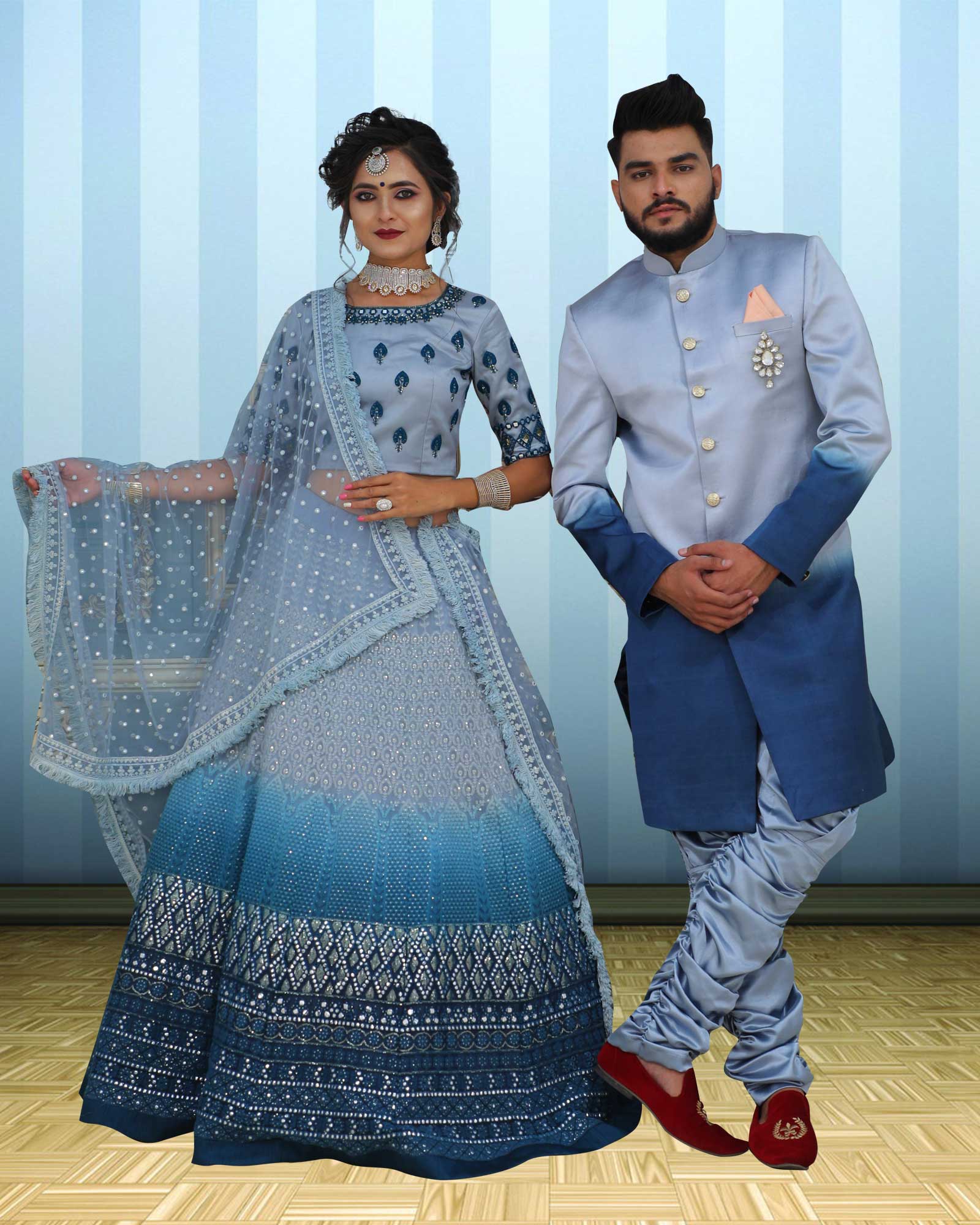 Floral Sky Blue Organza Lehenga Choli Set With Dupatta Online India UK –  Sunasa