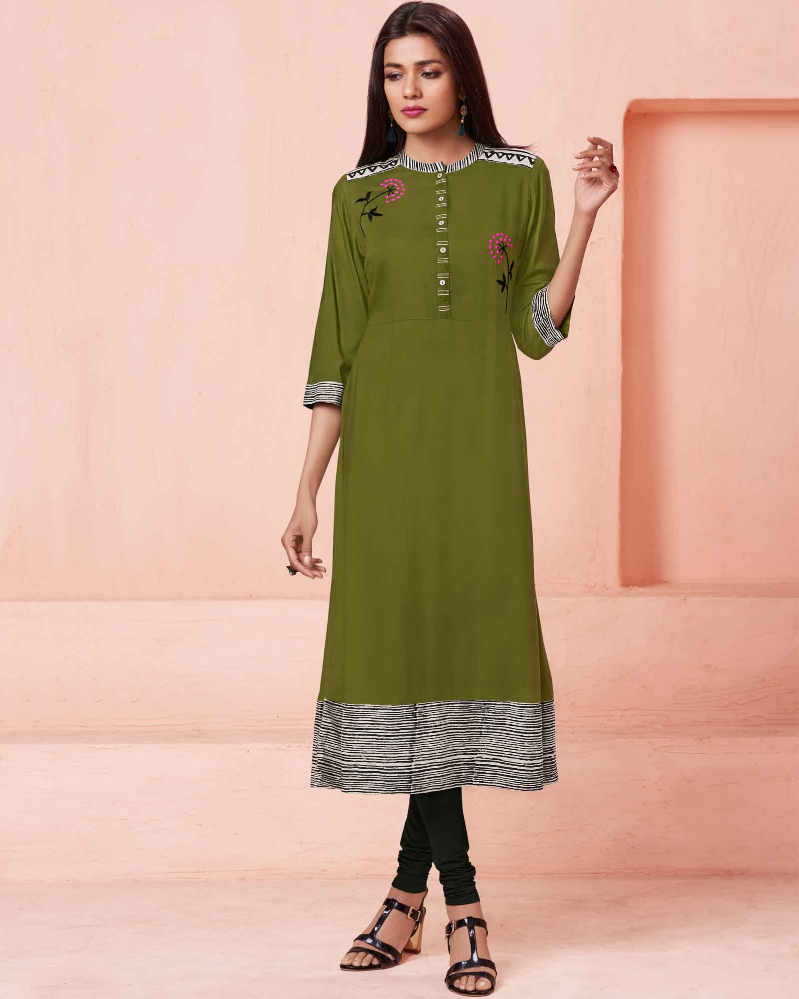 Buy Dark Green Viscose Cotton Readymade Kurtis With Palazzo | Party Wear  Kurtis