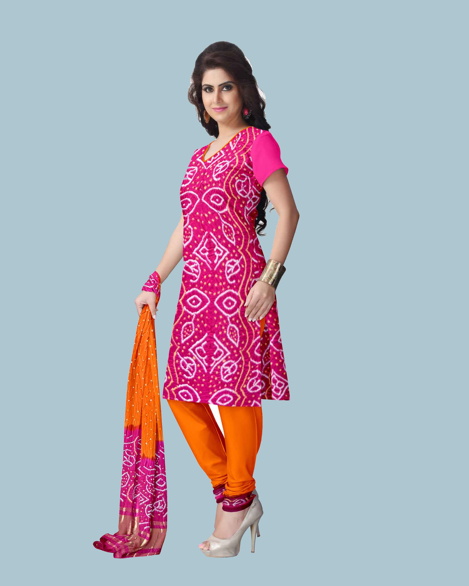 Buy Fancy Design Gaji Silk Dress Material|Pink And Orange Color|Lovely  Wedding Mall