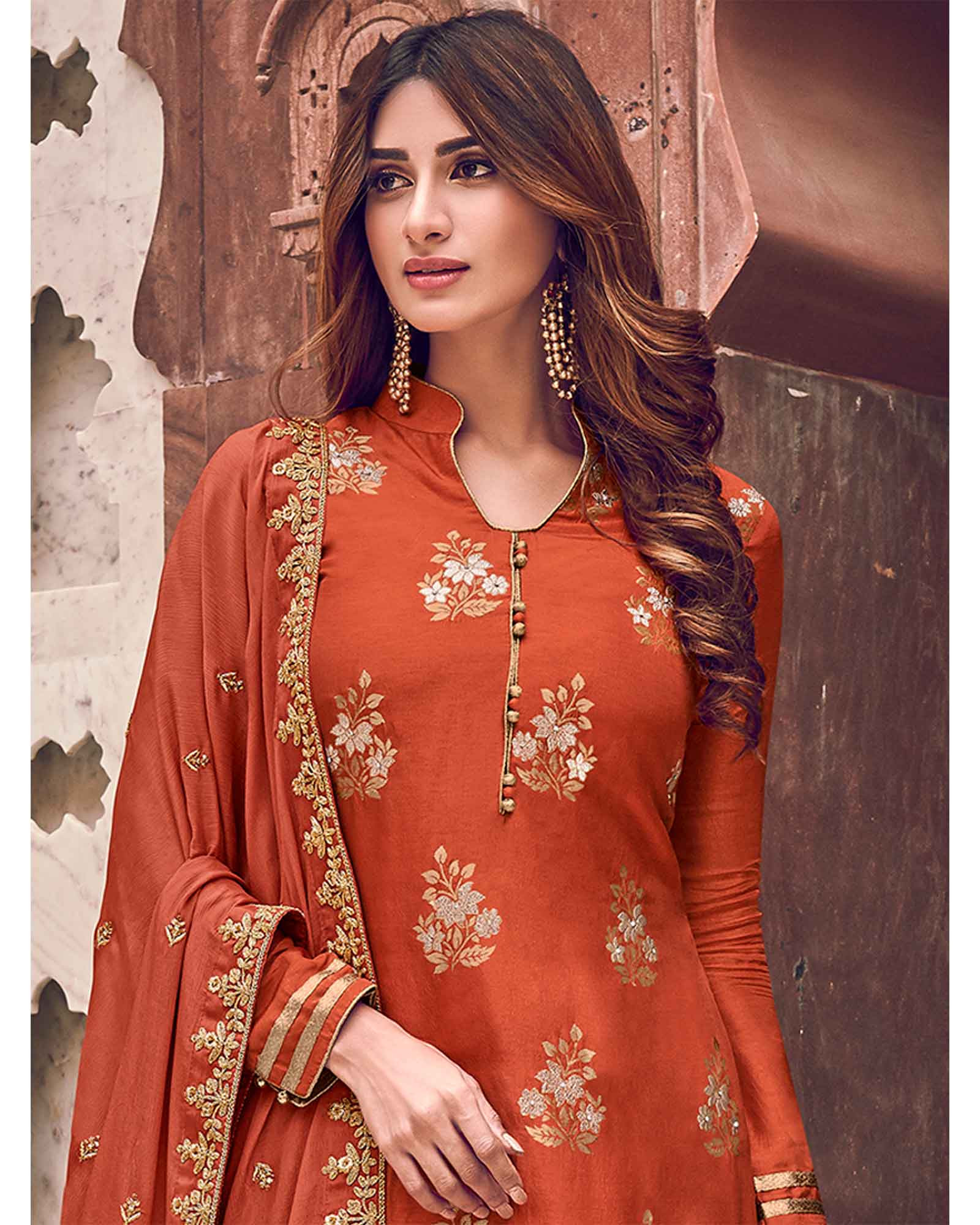 open lace back dress Floral Embroidered Eyelet Cotton Lawn - Tangerine Orange main image 1